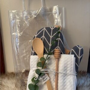 Kitchen gift bag set with Wooden Cutting board and Utensils  5pc Thank you gift